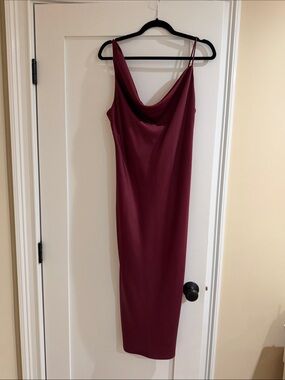 BHLDN Wine Cowl-Neck Spaghetti Strap Midi Dress